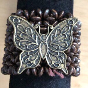 Hawaiian Koa Seed Butterfly Wide Cuff Bracelet - Gypsie Fairy Grunge